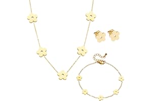 XFSRG Ensemble de Bijoux Fleurs pour Femme Fille Plaqué Or 18 Carats Collier Boucles D'oreilles Bracelet Set Délicat Acier Inoxydable Parure Bijoux
