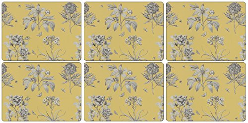 Pimpernel Etchings y rosas manteles individuales, madera, amarillo, pequeño, juego de 6