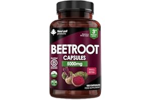 NEW LEAF PRODUCTS Beetroot Capsules 5000mg - High Strength Beetroot Supplement 180 Vegan Capsules - Nitric Oxide - Enriched with Black Pepper Made in The UK by New Leaf