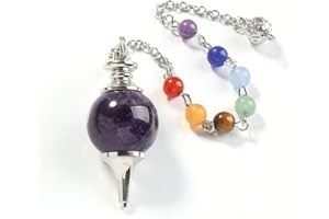 AITELEI Pendolo Naturale 7 Chakras Reiki Healing Crystal Point Ciondolo Pendolo Chakra Equilibrio Reiki Healing per Divinazione/Dowsing Strumento con Catena (Ametista)