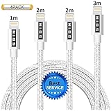 SGIN Lightning Cable,4 Pack 1M 2M 2M 3M Lightning to USB iPhone Cable Nylon Braided Sync Cord for Apple iPhone X / 10 / 8 / 8 Plus / 7 / 6s / 6 Plus / 5 / 5c / 5s / SE, iPad, iPod - Silver&amp;Grey