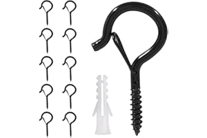 KHYYQUA Lot de 10 Crochets à Vis, Piton à Visser Noir,Crochets à Visser en Acier Inoxydable,Avec Boucle de Sécurité Crochet de Plafond Bois,pour Extérieur, Jardin, Plantes, Mangeoires à Oiseaux, Lanternes