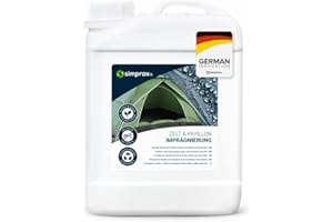 SIMPRAX® Imperméabilisant Tissu Tente Camping - Bombe Imperméabilisante Textile Bio & Résistante UV - Imperméabilisation Textile - Protection Tentes Auvents Meubles Extérieurs & Sacs - 2,5L