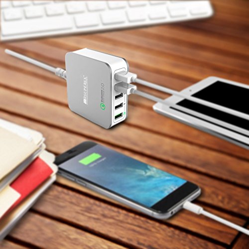 SUPEREX® Ladegerät schnellladegerät Lader Adapter Schnelle Ladefunktion slim USB Wall Charger 40W 5-Port für Samsung Galaxy S7 S6 / Sony Xperia Z5 Z4 Z3 / HTC / LG / Sharp Aquos[Qualcomm Quick Charge 2.0] – Silber - 7
