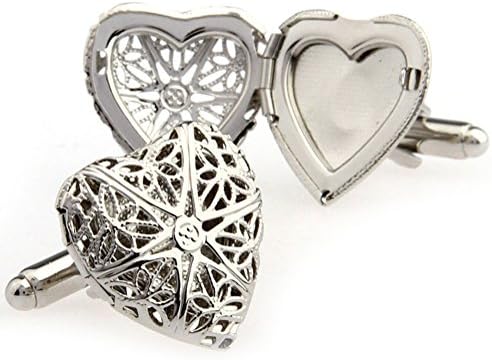 Vintage Celtic Cross Silver Locket Heart Photo Frame Cufflinks Hollowed Carved with Gift Box