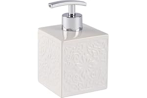 ‎WENKO WENKO Dozownik mydła Cordoba, dozownik do mydła w płynie, balsamu lub płynu do mycia naczyń, wykonany z wysokiej jakości ceramiki z hiszpańskimi ornamentami, 13 x 8,5 x 8,5 cm, pojemność 500 ml, biały