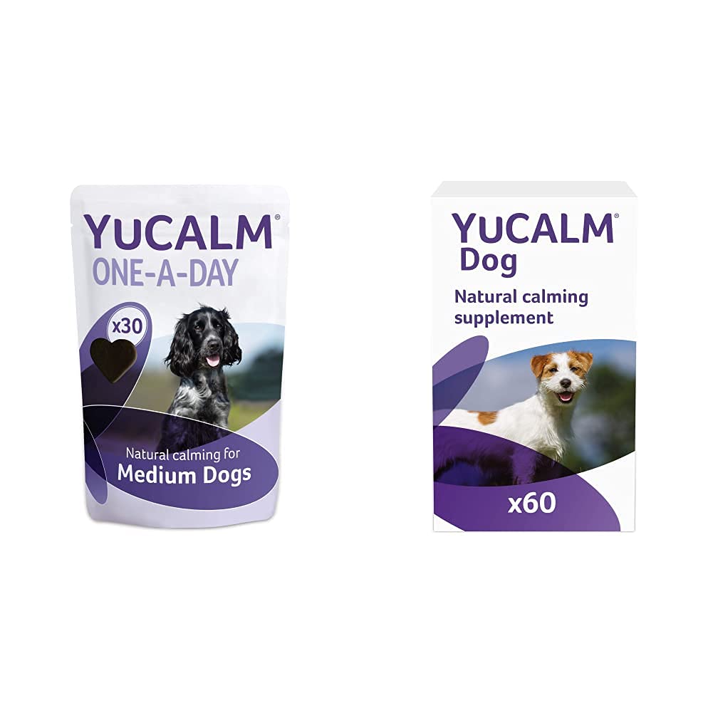 Lintbells | YuCALM ONE-A-DAY Medium Chewies For Dogs | Calming Supplement for Dogs| 30 Chews - 1 Month supply & YuCALM Dog | Calming Supplement for Dogs who are Stressed or Nervous | 60 Tablets