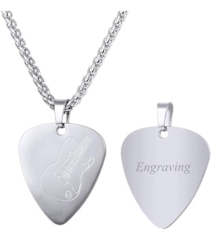 Collar Colgante De Púa De Guitarra - Acero Inoxidable Negro, Unisex, 33 Cm