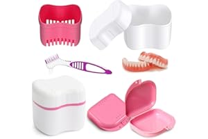 ‎HONGECB HONGECB Zahnprothese Box, Prothesen Behälter, Prothesenbecher, Prothese Box, Zahnprothesen Behälter Mit Sieb, mit Prothesen Reinigerbürsten, Für Falsche Zähne Lagerung Reinigung, Rosa.