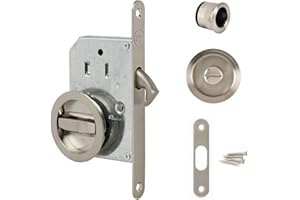 Yale - Juego de cerradura para puerta corrediza, cerradura de condena y asas redondas empotrables, diámetro interior asas 48 mm, acero acabado niquelado cepillado, incluye sacadedos, pasador,