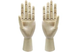 Tagtight 2Pcs Main Articulée en Bois Gauche et Droite, Mannequin de Dessin D'Artiste en Bois, Mannequin Articulé avec Doigts Flexibles pour Dessin, Croquis et Peinture, (25cm)
