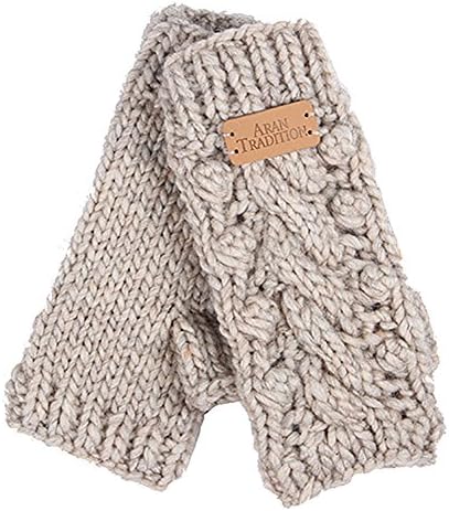 Aran Traditions Pebble Beige Marl Aran Lace Cable Fingerless Mitts