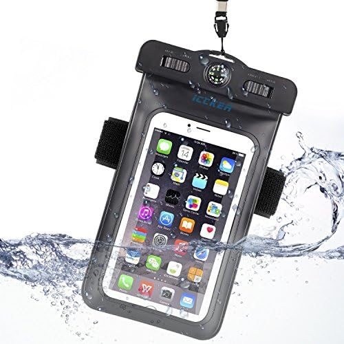 Waterproof case. ICCKER IPX8 Universal Dry Bag with Compass and Touch Responsive Transparent Windows fits iPhone 6 7 plus or Smartphones up to 6" for Kayaking/Rafting/Boating/Hiking/Swimming/Diving.(Black)