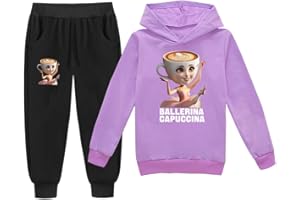 YuanDiann Tuta da ginnastica per bambini Ballerina Cappuccina Tracksuits Italian Brain Stampa Felpa con cappuccio + Pantaloni da jogging Set Sport Casual Ragazzi Ragazze Felpa con cappuccio e