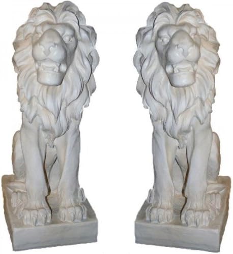 Large Lion Statues - Antique Look - White - Set of 2 - Approx. 75 cm