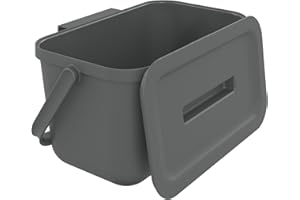 SUNDIS Loops, poubelle de tri sélectif d’intérieur 4L, rectangulaire, en plastique recyclé gris, avec couvercle et anse, idéale déchets organiques, pour cuisine, cantine, restaurant, salle de pause