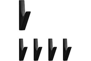 SARIHOSY UJOY 5 Matt Black Wall Coat Hooks Robe Hook, Black Zinc Alloy Coat Hook Suitable for Cloakroom Living Room Bedroom Bathroom, Key Holder for Wall, Black Robe Hook, Novelty Mounted Coat Rack
