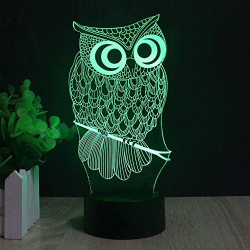 Kreatives Eule 3D LED Nachtlicht, FZAI erstaunliche optische Täuschung 7 Farben-Kind-Schlafzimmer-Tabellen-Schreibtisch-Lampen Noten-Schalter Große Geschenke - 5