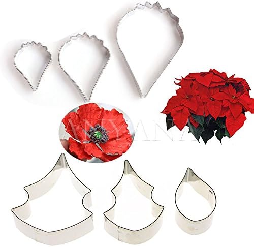 Anyana METAL Icing biscuit cookie Cutters Poppy Christmas Flower Petals set of 6 Sugarcraft Cake Decorating cupcake mold tools topper stainless steel pastry