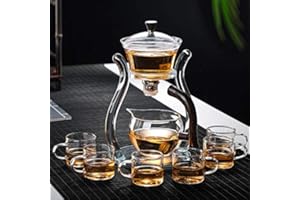 RORA Lazy Kungfu - Juego de té de cristal semiautomático giratorio con infusor de vidrio (6 tazas)