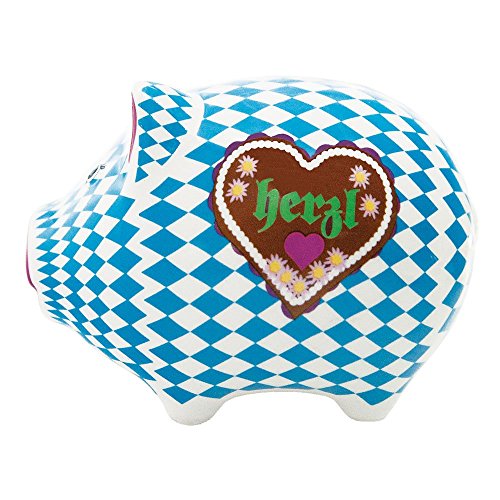 ebos Sparschwein ✓ Herzl ✓ Spatzl ✓ aus Keramik | blau | weiß | Spardose | Sparbüchse - 2