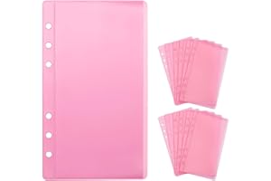 NatSumeBasics 12 Pink A6 Binder Pockets Zipless Cash Envelopes Budget Binder Inserts for 6 Ring A6 Binders Organizer Photos Cards Bills (Pink)