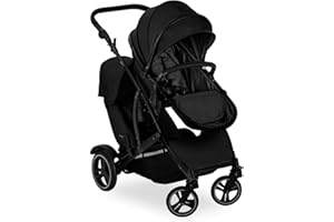 hauck Passeggino Gemellare Duett 4 - Passeggino Doppio per 2 Bambini, Fino a 36Kg, con Coprigambe e Parapioggia - Seduta Convertibile in Navicella Neonato - Nero