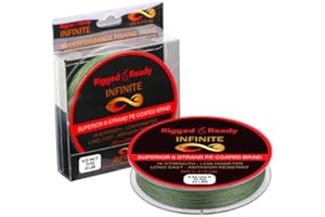 RIGGED & READY TRAVEL FISHING Rigged and Ready Infinite Hi-performance Fishing Braid 10 to 66lb 4.5 to 30kg PE Coated Line 200m. Braided 8 Strand Low Diameter No Stretch Long Cast Abrasion Resistant Fast Sink. Sea Fishing.