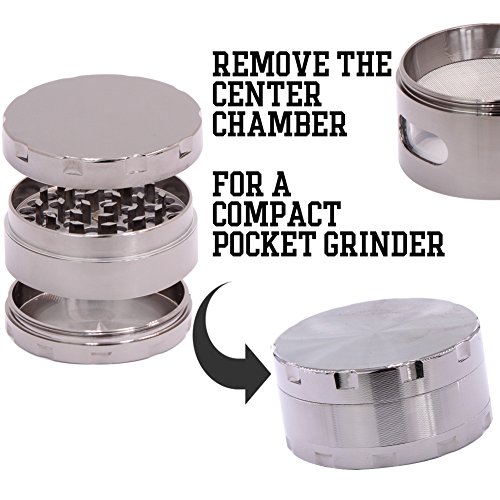 DCOU neue Design Premium Krautmühle mit Siebgrinder haltbare Zamak-Legierung Tabak Grinder Crusher Gewürz-Schleifer Ø55mm 4 Teile (Gunmetal) - 5