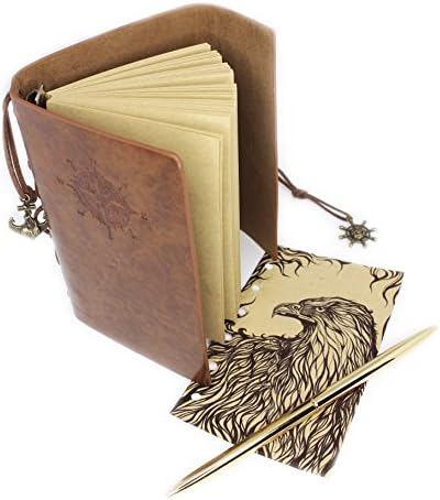 Vintage Journal Notebook - Best for Writing - Bound Notebook with Gold Colored Pen - Premium PU Leather - Artist Sketchbook - Daily Notepad - A Novel Gift - by Hieno Supplies