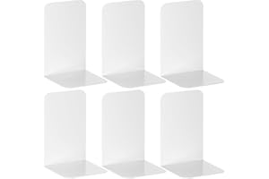 Deefongo 6 Stück Buchstütze, 20.5x13.5x9.3cm, Buchstützen aus Metall, Weiß Buchstütze für Büro Schule Zuhause Bibliothek