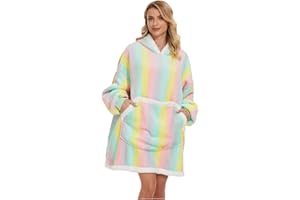 TSIRNK Hoodie Decke, Pullover Decke,Blanket Hoodie,mit 2 Fronttasche,Super Weiche Warme Flanell Decken Hoodie für Erwachsene, Männer, Frauen, Jugendliche (Regenbogen)