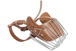 OCSOSO® Maschera regolabile Prime in pelle e gabbia di ferro per cani con museruola, design brillante per cani di taglia media o grande (L, caffè).