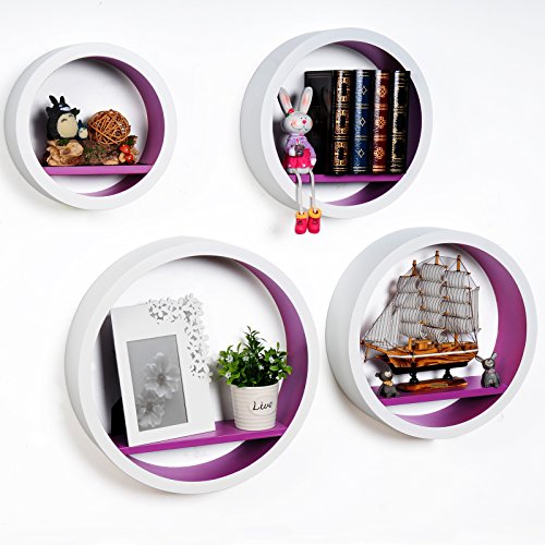 WOLTU RG9231la Wandregal Schweberegale, 4er Set Oval Lounge Cube Regal, Retro Bücherregal, MDF Holz, DIY zum Hängen, Weiß-violett - 4