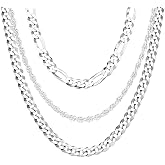 AEE 3-Piece Men's Necklace Set Silver Stainless Steel Twisted Chavin Eyelet Crushing Chain