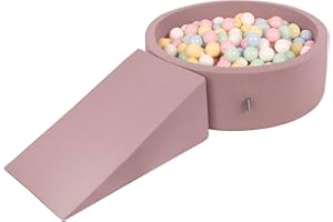 KiddyMoon Foam Playground For Kids With Round Ballpit (200 Balls ∅ 7Cm/2.75In) Soft Obstacles Course And Ball Pool, Heather: Pastel Blue/Pastel Yellow/White/Mint/Powder Pink