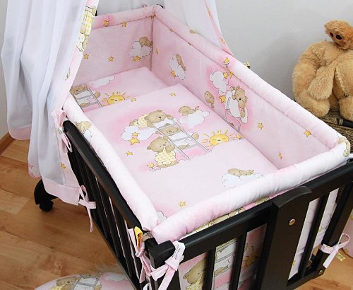 LARGE PADDED CRIB BUMPER 260 cm LONG TO FIT REGULAR CRIB / CRADLE 90x40 cm - ON LADDERS PINK