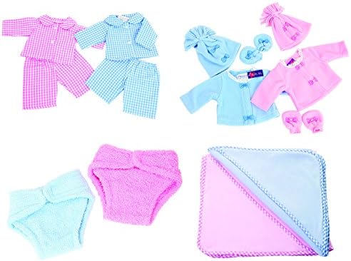 EYFS BABY DOLL STARTER SET 6 BY FRILLY LILY FOR DOLLS 18-20 INS [45-50CM] SUCH AS 46 CM BABY ANNABELL ,CHOU CHOU , COROLLE AND GOTZ DOLLS