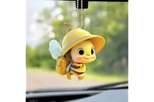 GUYOMM Cute Bee Car Rear View Mirror Ornament - 2D Flat Acrylic Pendant Hanging Accessories, Interior Accessories Decor Gift for Mirror, Home and Window
