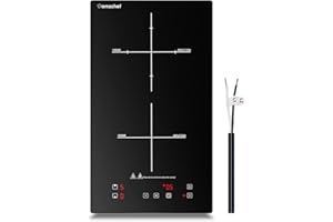 Domino doppia piastra ad induzione,AMZCHEF fornello a induzione con superficie in cristallo nero lucido, controllo touch sensor e blocco bambini,10 livelli di potenza e impostazione timer