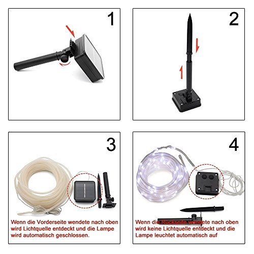 Forever Speed led lichterschlauch Solar Solarlichterkette 12m (10M lichterschlauch + 2m Anschlusskabel),tragbar, mit Lichtsensor, Außenlichterkette, Weihnachtsbeleuchtung, Beleuchtung für Hochzeit, Party und Weihnachten, 1.2 V 100 LEDs Warmweiß wasserdicht IP65 - 3