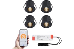‎HOFTRONIC HOFTRONIC Betty - 4er Set Mini LED Einbaustrahler 12V Schwarz - Smart Home - WiFi + Bluetooth - IP44 Wasserdicht Dimmbar - 2700K Warmweiß - Google Home, Amazon Alexa & Siri - für Terrassendach & Bad