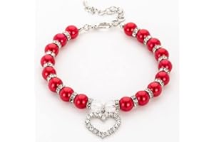 RayMinsino Pet Supplies Pearl Necklace Love Diamond Pendant Pet Collar Cat and Dog Jewelry