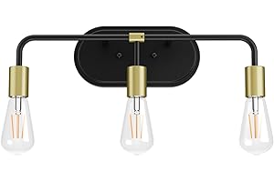K-Bright Aplique Espejo Baño Vintage con 3 Luces, Lámpara de Espejo Baño de Hierro Oro negro, Aplique Pared, Luz de Espejo de Baño, Largo: 51cm/20.1 Pulgadas, Casquillo E27(Bombilla no Incluida)