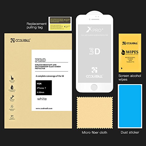 iPhone 7 8 Protector de Pantalla Coolreall 3D Blanco Completo Cobertura Templado Vidrio Protector de la Curva 9H  HD blanco 