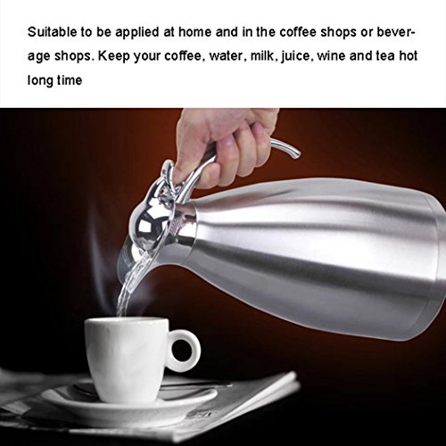 EgoEra® Doppelwandiges Vakuum Tee Kaffee Edelstahl Isolierkanne/ Thermoskannen/ Kaffeekanne Edelstahl/ Isolierung Topf/ Wasserkrug, Silber, 2L - 5