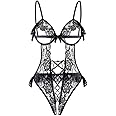 Satohom Women’s Sexy Lingerie Set with Underwired Lace Push Up Bra Naughty See-Through Underwear for women Nightwear Teddy Babydolls One-Piece Strappy Negligees Sleepwear Erotic Bedroom Bodysuit