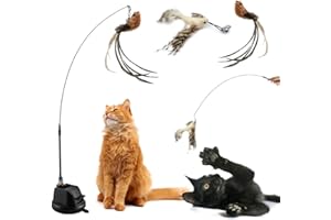ZDQC Cat Bells Wand Cat Fishing Suction Cup Cat Fishing Rod with Feathers and Bells Cat Bells Wand Interactive Cat Toy Feathers (Bird Lifelike + Strong Suction Cup)