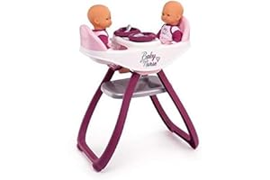 Smoby - Baby Nurse - Chaise Haute Jumeaux - pour Poupons et Poupées - Transformable en Bascule - 4 Accessoires Inclus - 220344