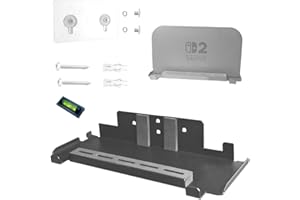 EMAQUIN Wall Mount Bracket for Nintendo Switch 2/Switch OLED(Drill Free,Heavy Duty Sticker Installation,Sturdy Metal,5 Game Cards Holder,2 Joy-con Hanger,Easy Install Behind TV,Black)